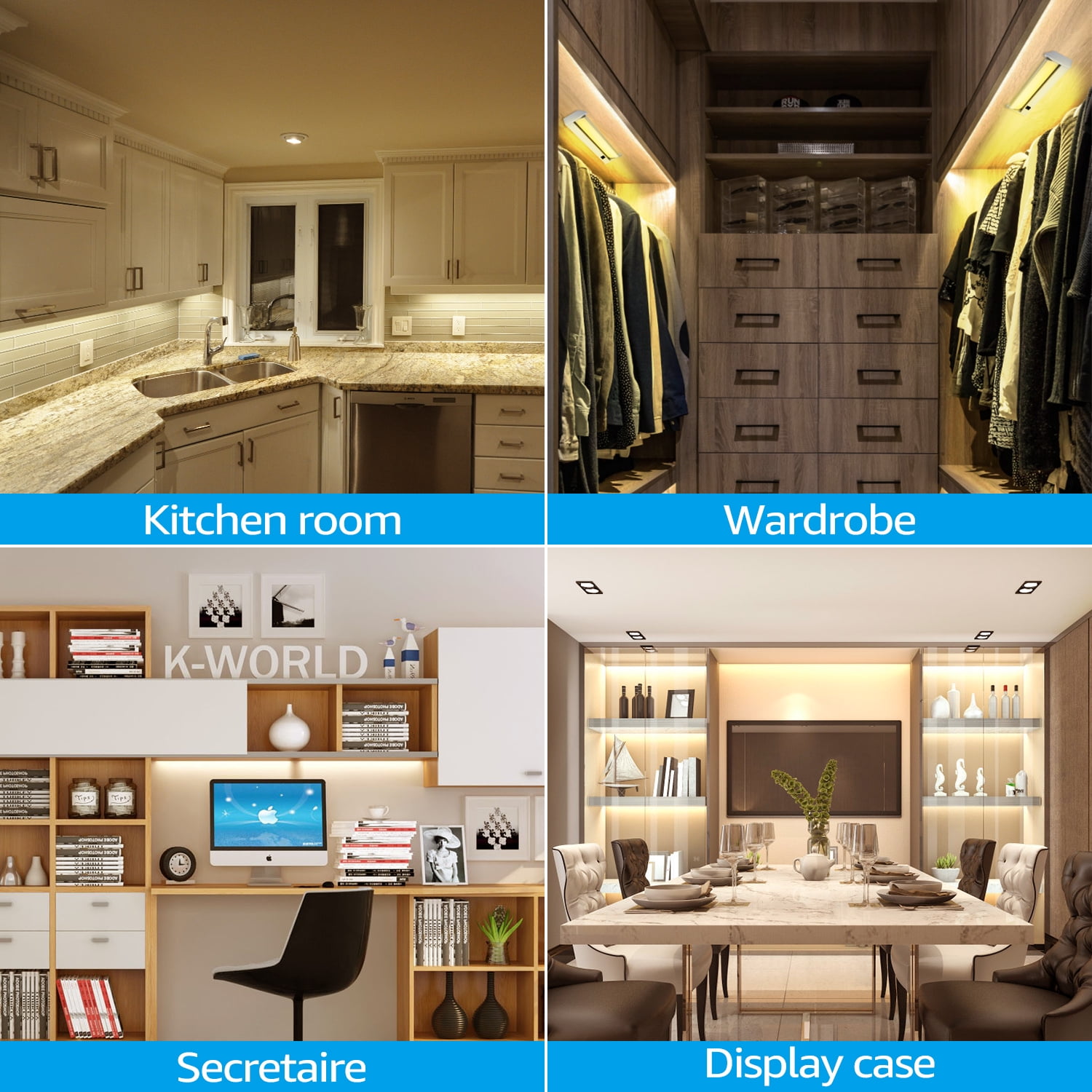 2 Pack LED Under Cabinet Lighting, 120V Rotatable Lens, Aluminum Housing, 3000K Warm White, 14" Inch, Kitchen Study Light