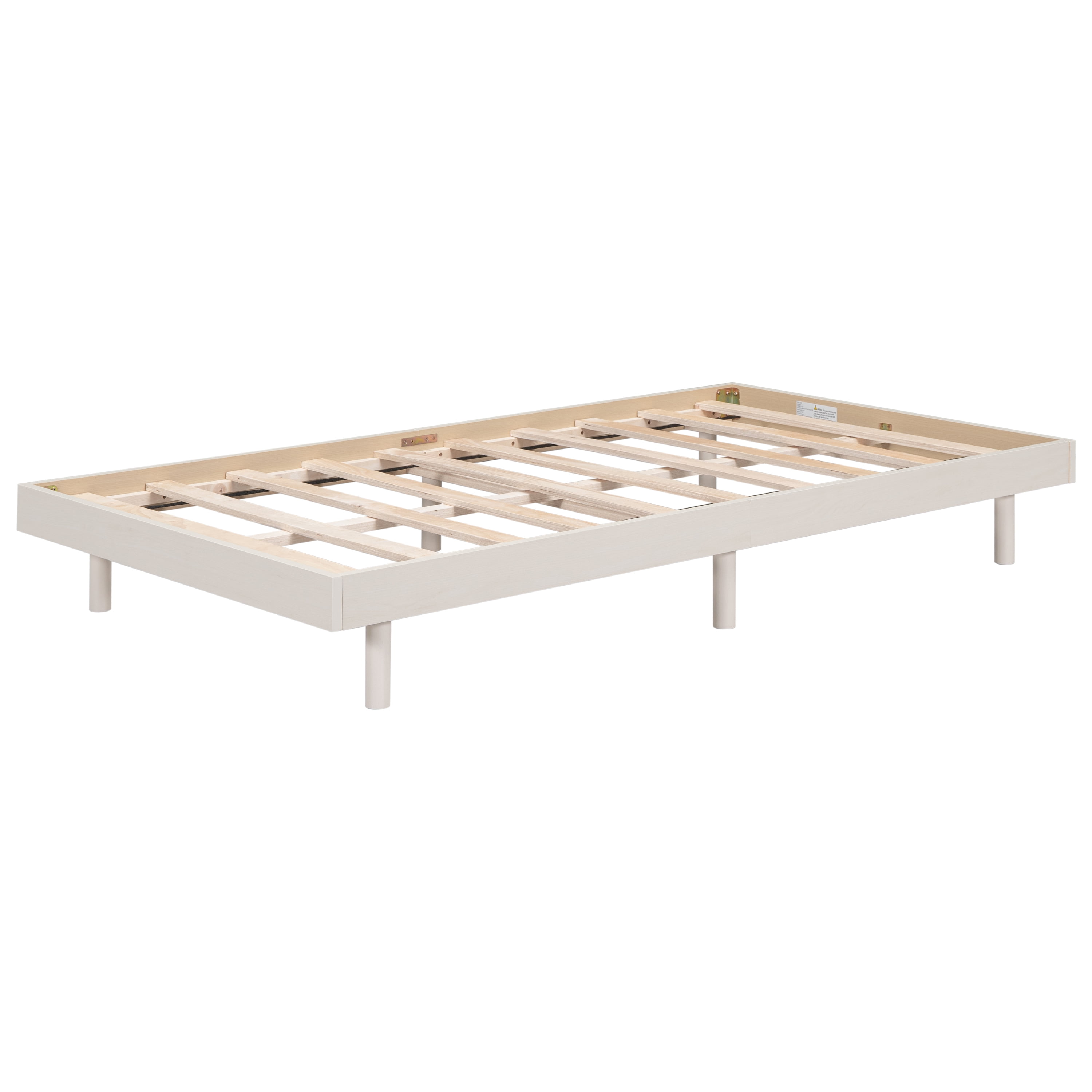 Miniyam Wood Twin Size Floating Bed for Kids and Teens, White