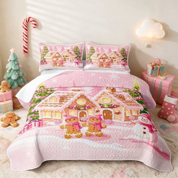 Manfei Nutcracker Twin Quilt Set Christmas Twin Coverlet Set, Lilac White 2 Pieces 1 Bedspread and 1 Pillowcase