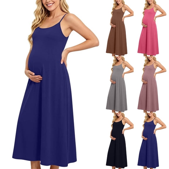 FchengtaiS Maternity Maxi Dress Sleeveless Cami Pregnancy Dresses Summer Casual Loose Maternity Clothes for Baby Shower