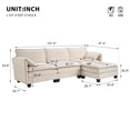 thumbnail image 3 of Hommoo 107-inch Cotton-Linen Velvet Texture L-shaped Sectional Sofa, 3 Seats Corner Sofa Set with Ottoman & Side Bag, Beige, 3 of 8