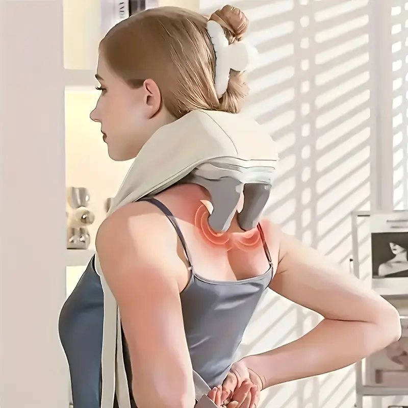 SUWU Portable Electric Neck and Shoulder Massager with Heat, USB Rechargeable Deep Kneading Massage Device for Stress and Muscle Fatigue Relief, Suitable for Back and Neck, 36V Max Voltage, 1500mAh