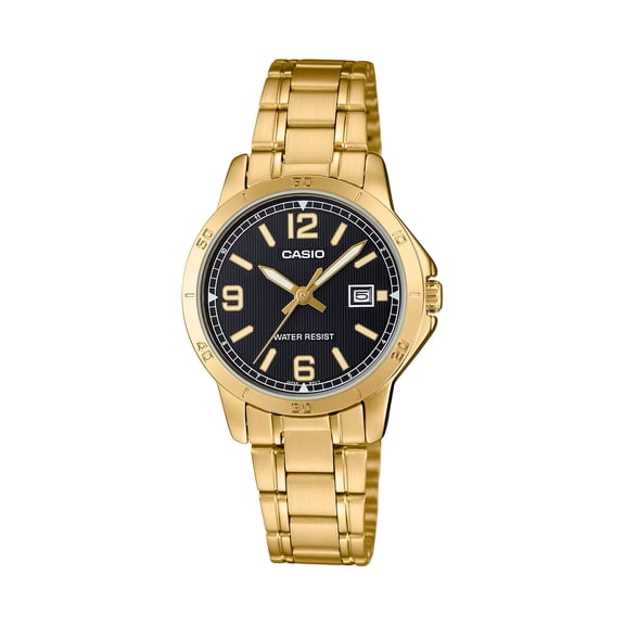 Casio Women’s Gold Bracelet Analog Watch with Black Dial - LTP-V004G-1BUDF