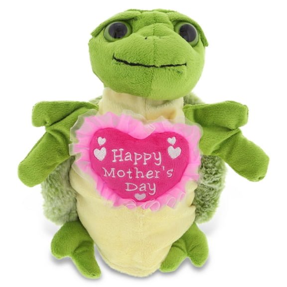 DolliBu Happy Mother's Day Sea Turtle Plush Hand Puppet - Cute Stuffed Animal Present With Pink Heart Message for Best Mommy, Grandma, Wife, Daughter - Cute Sea Life Plush Puppet Toy Gift - 10 Inches