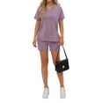 thumbnail image 5 of MOSHU 2 Piece Sets for Women Summer Lounge Short Sets Casual Oversized V Neck Shirts And Shorts Matching Fashion Outfits, 5 of 9