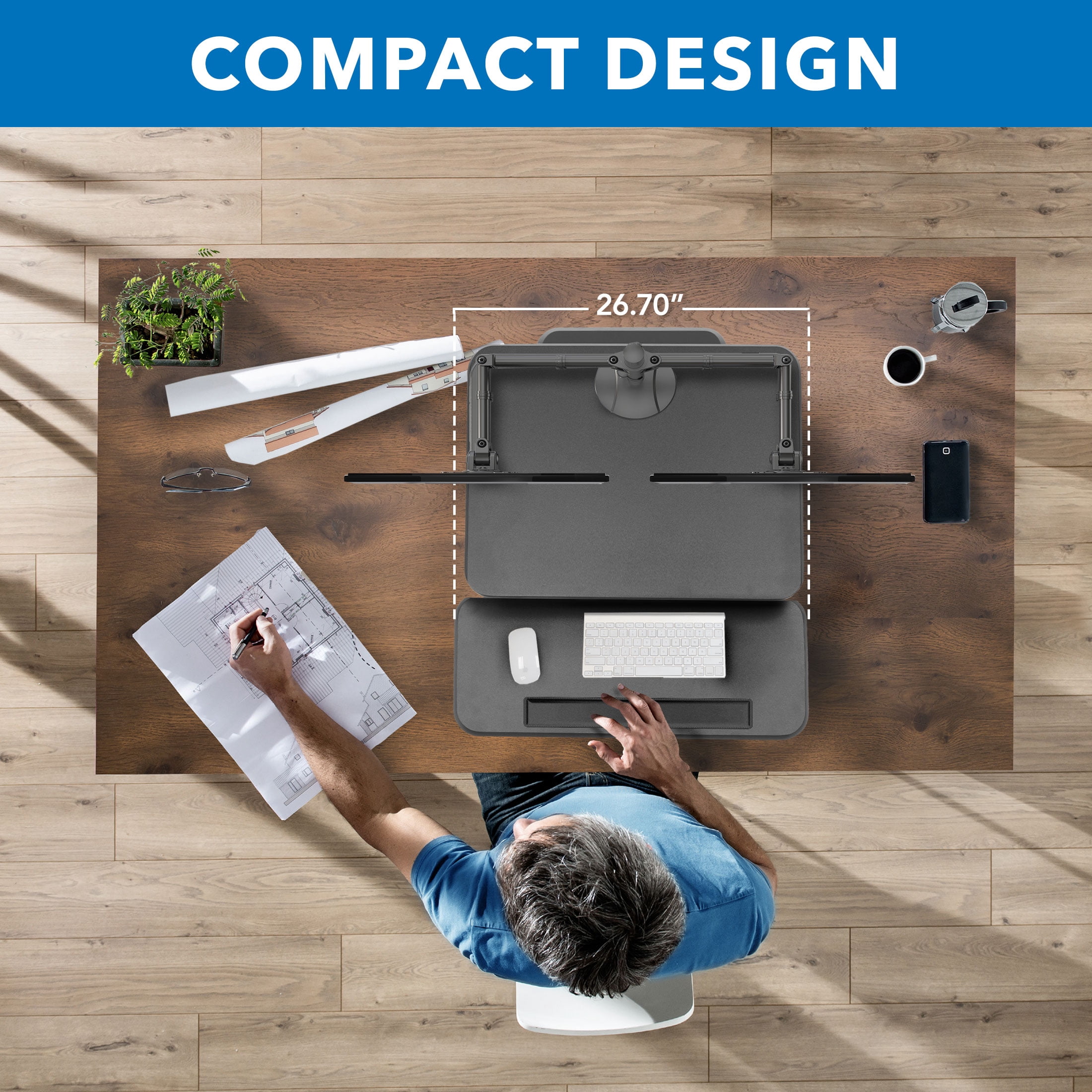 Mount-It! Sit Stand Standing Desk Converter with Dual Monitor Mount Combo Black