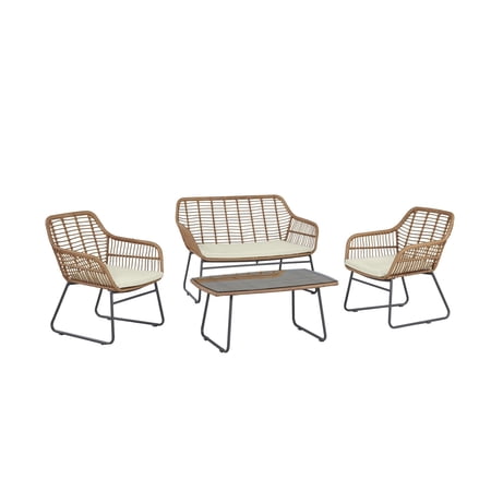 Antibes 2.0 Steel Rattan 4-Piece Patio Conversation Set with Cushions in Cream