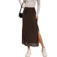thumbnail image 2 of SOOMLON Mesh Skirts Women High Waist Elastic Waist Ankle Length Skirt Side Spilt Wrap Skirt Trendy Vacation Skirt, 2 of 9