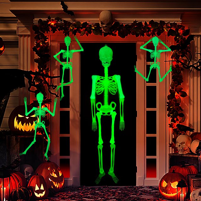 Decoraciones colgantes de fantasmas de Halloween WLHAG con esqueletos luminosos