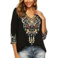 thumbnail image 2 of Women's Boho Embroidered Peasant Tops 3/4 Sleeve V Neck Mexican Bohemian Shirts  Summer Shirts, 2 of 6