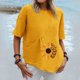 thumbnail image 2 of Blusa con bolsillo y estampado de solapa con botones de manga larga informal para mujer Pompotops hfajkhk137051, 2 of 4
