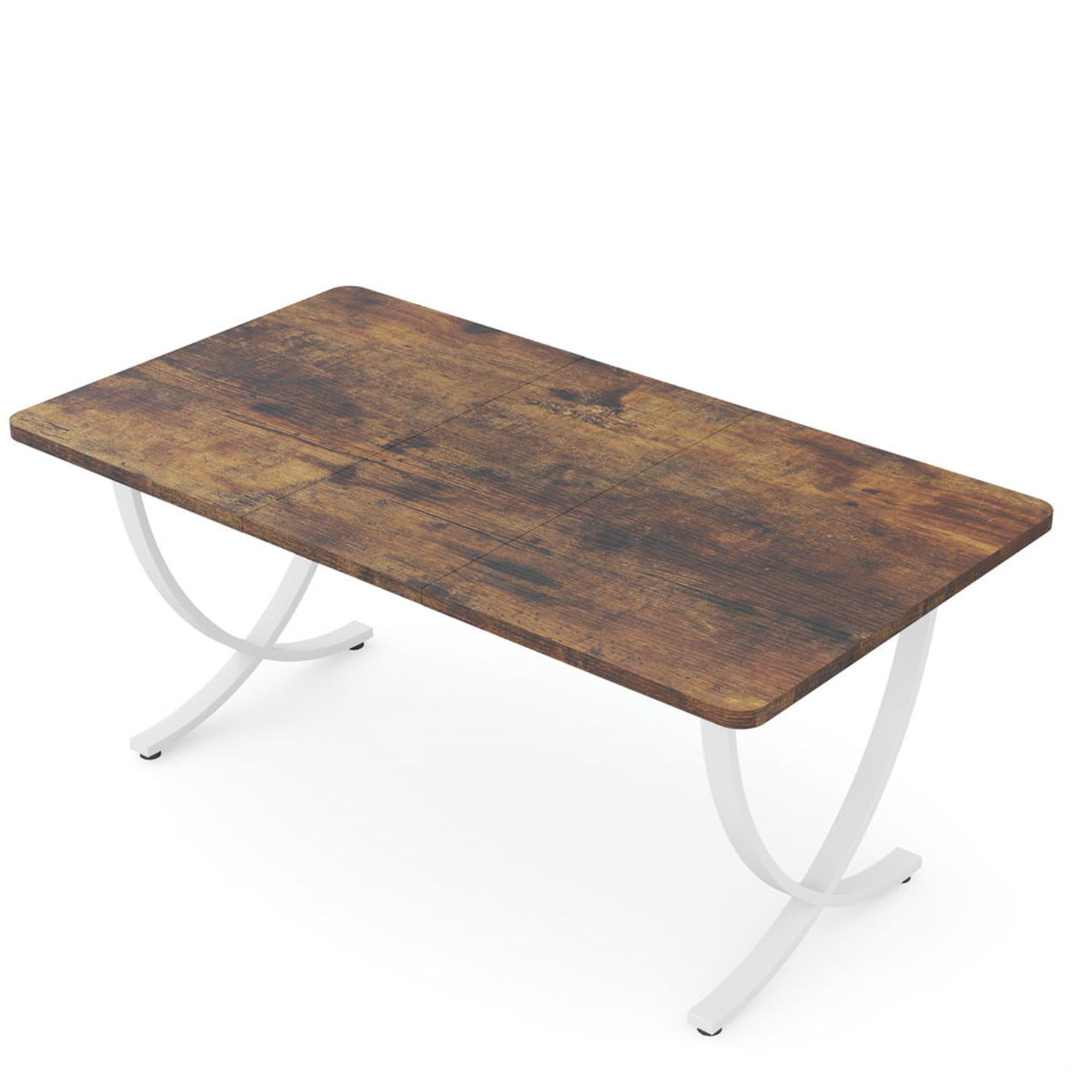 Demi Bonn 63" Executive Computer Desk with Faux Marble Tabletop, Modern Duty Study Writing Gaming Table for Home Office, Rectangle Conference Table, Brown