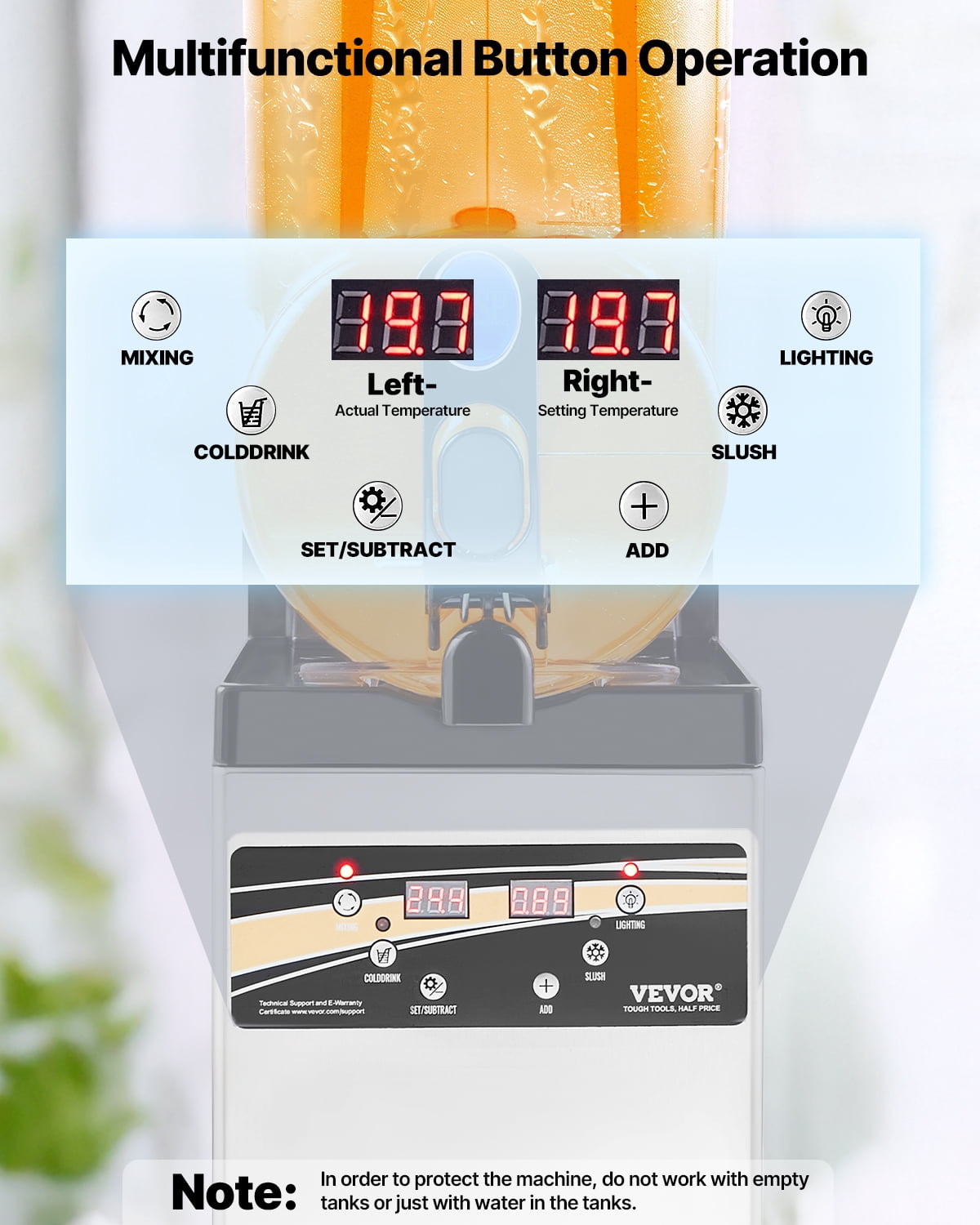 VEVOR Commercial Frozen Drink Maker, 15L Single Tank Slushy Machine, 60 Cups Stainless Steel Margarita Smoothie Frozen Drink Machine, Slushie Maker