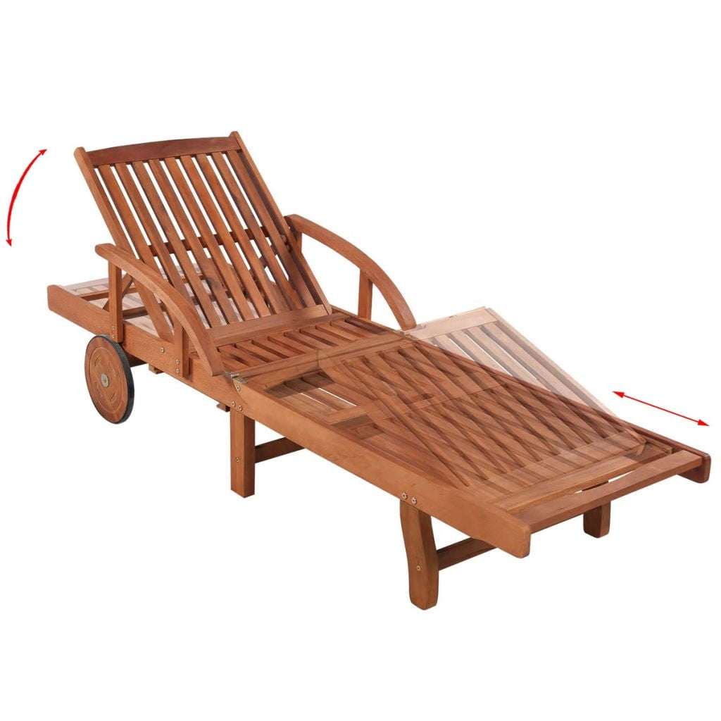 Lowestbest Sun Lounger with Cushion, Solid Wood Chaise Lounge Chair with 2 Wheels