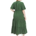thumbnail image 4 of bnaln Women's Plus Size Maxi Dresses Summer Polka Dots Wrap Dress V Neck Short Sleeve Casual Dresses A Line Tiered Long Dress Elegant Boho Dresses Party Wedding Guest Dresses, 4 of 5