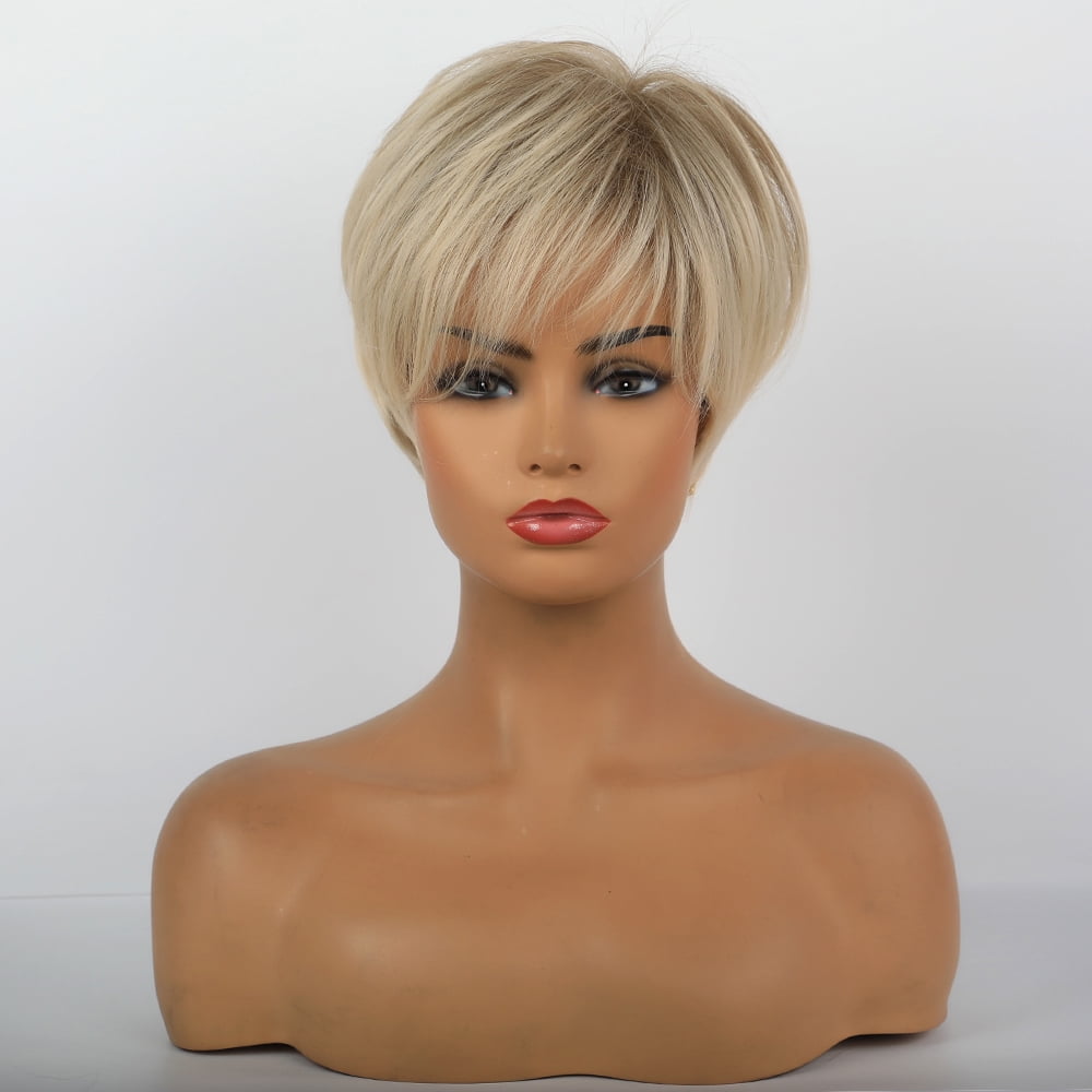 NOGIS Synthetic Short Wig, Mixed Color Short And Straight Hair - Exquisite And Fluffy Women's Fashion Trend Wig (Pale Blonde)