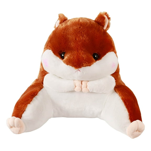 Hamster Reading Pillow with Arms for Teens Adults,Back Pillow for Bed Sitting Up,Soft Plush Backrest Pillow,Cartoon Office Chair Lumbar Support Bed Rest Pillow (Brown, 17.7x15.7 inches)