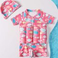 thumbnail image 3 of Summer Savings Clearance! Edvintorg Toddler Girls Buoyancy Swimsuit Small Fish Print Short Sleeve Front Zipper Swimsuit With Hat One-piece Bathing Suit Summer Swimwear For 6M -4Y, 3 of 6