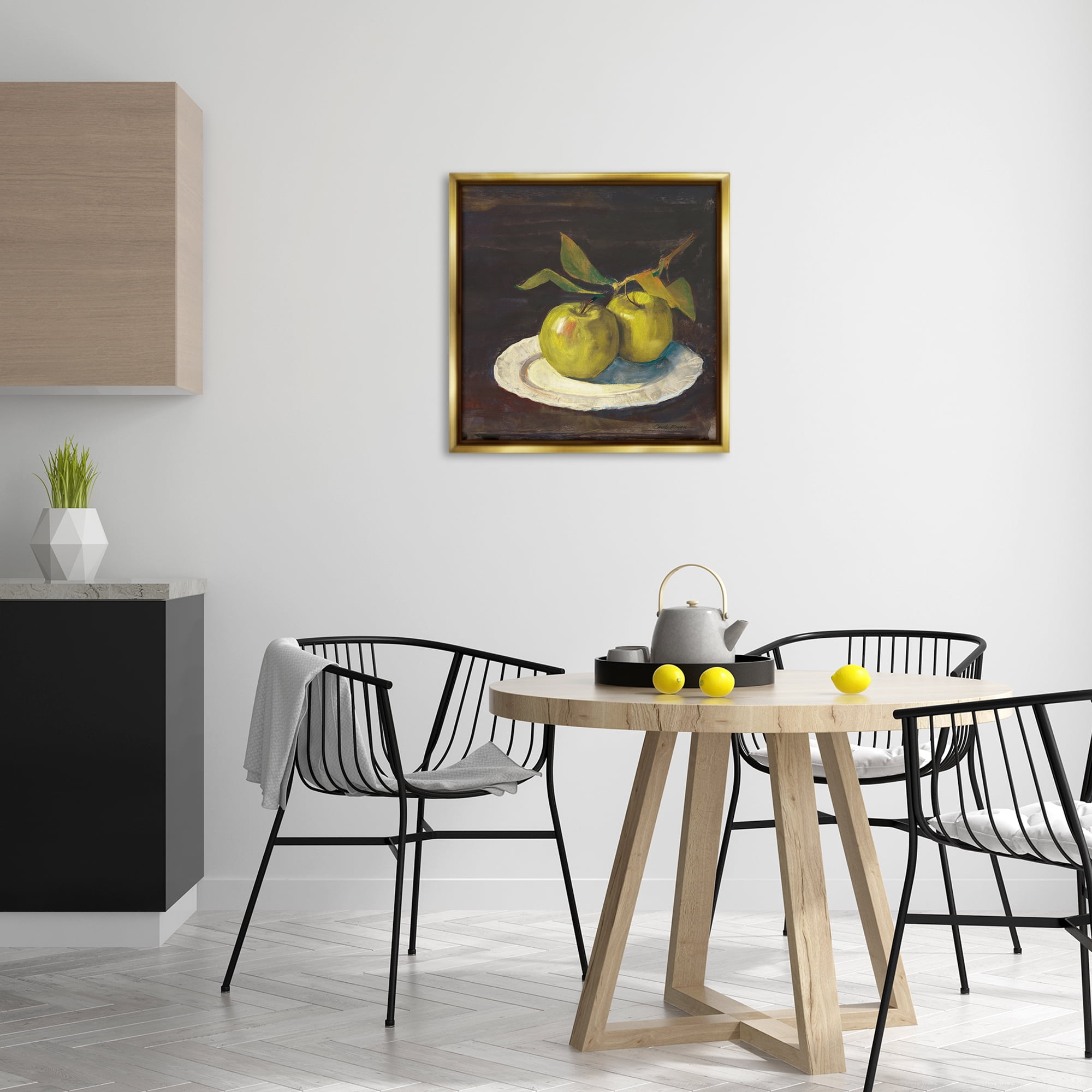Stupell Industries Green Apple Still Life Food & Beverage Painting Gold Floater Framed Canvas Art Print Wall Art, 25 x 25