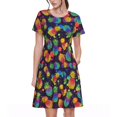 thumbnail image 1 of Balery Colorful Pineapples1 Vestidos sueltos de manga corta para mujer, vestidos de verano 2025, vestidos casuales de corte A con vuelo., 1 of 6