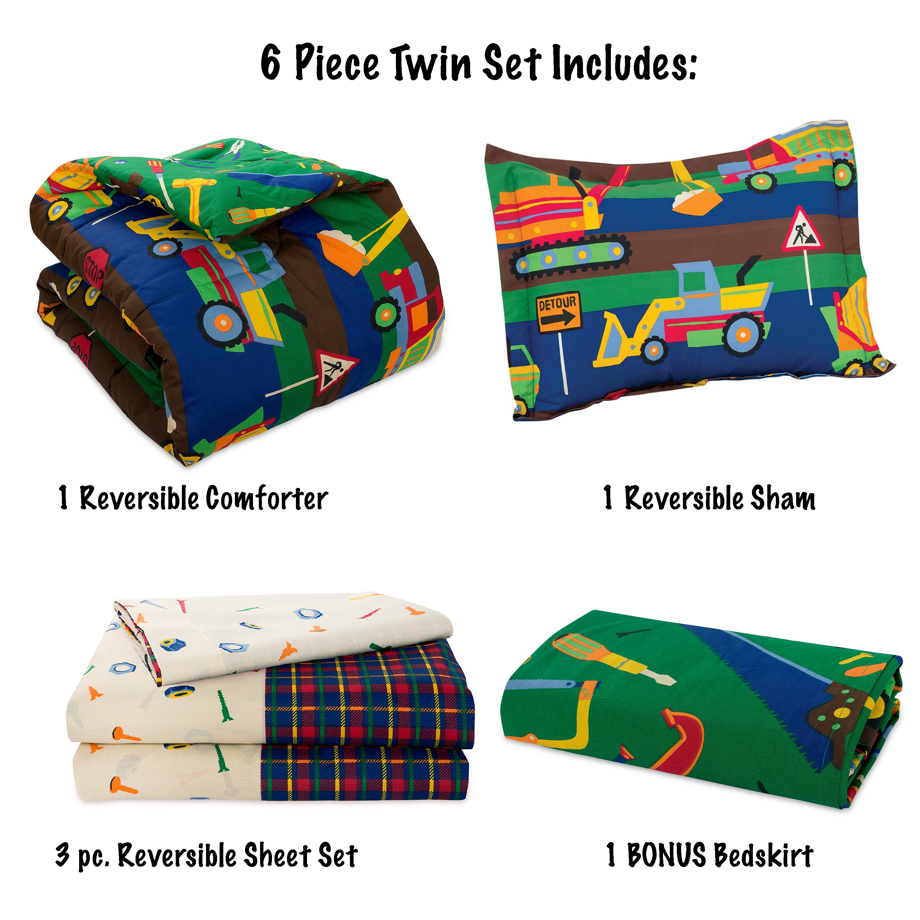 Kidz Mix Construction Zone Bed In A Bag Kids Bedding Set, Reversible, With Bonus Bed Skirt - image 3 of 11