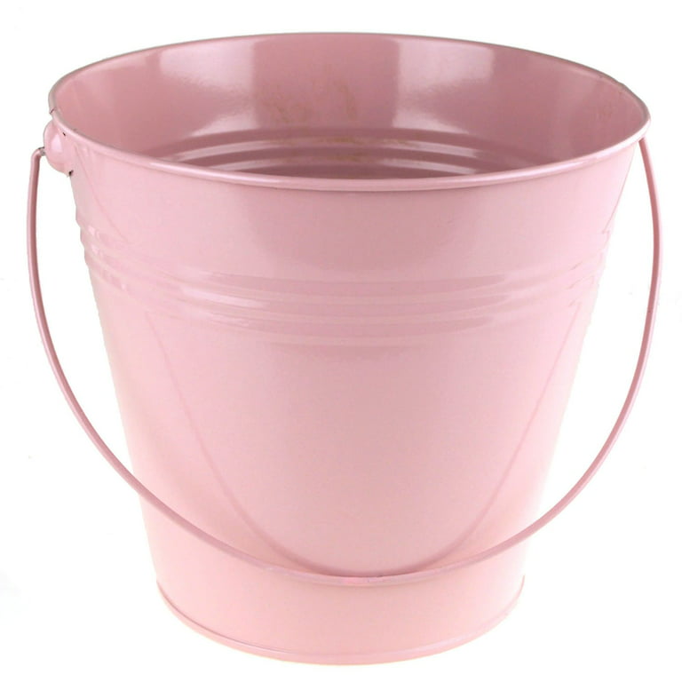 Metal Pail Bucket Party Favor, 7-Inch, Light Pink