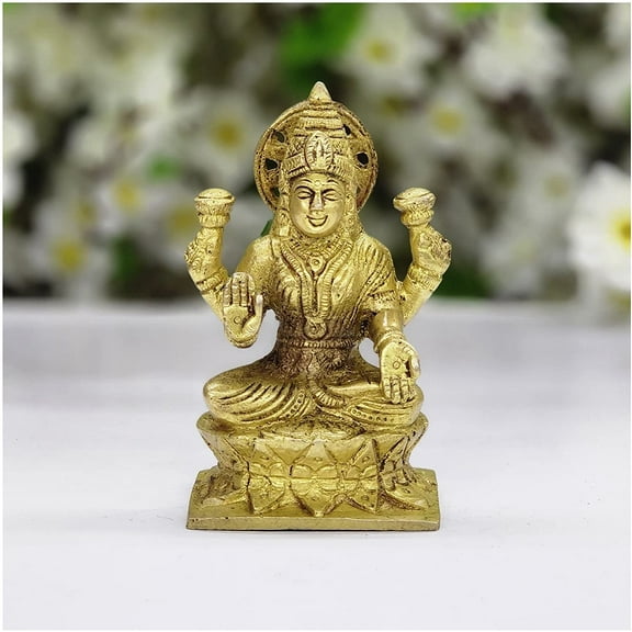 Lakshmi Statue in Brass Goddess Laxmi Idol Ma Lakshmi Sculpture Indian Handmade Statue Goddess of Wealth & Beauty Diwali Puja Decor Lakshmi Figurine Hindu Temple Mandir Decor - AtoZ India Cart