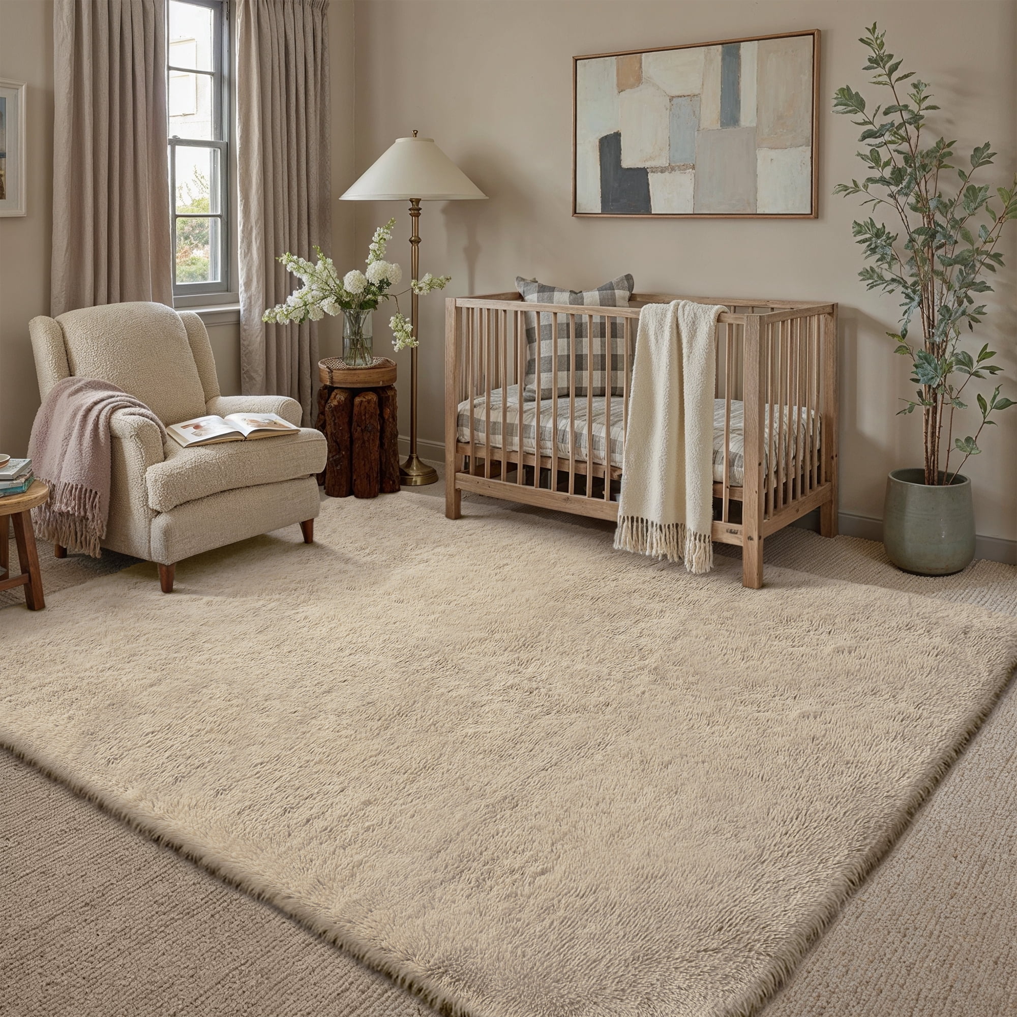 BERTHMEER 5'x7' Shag Area Rugs for Living Room Bedroom Dorm Office Laundry Modern Contemporary Plush Soft Carpets Indoor Fuzzy Fluffy Washable Rugs, Camel