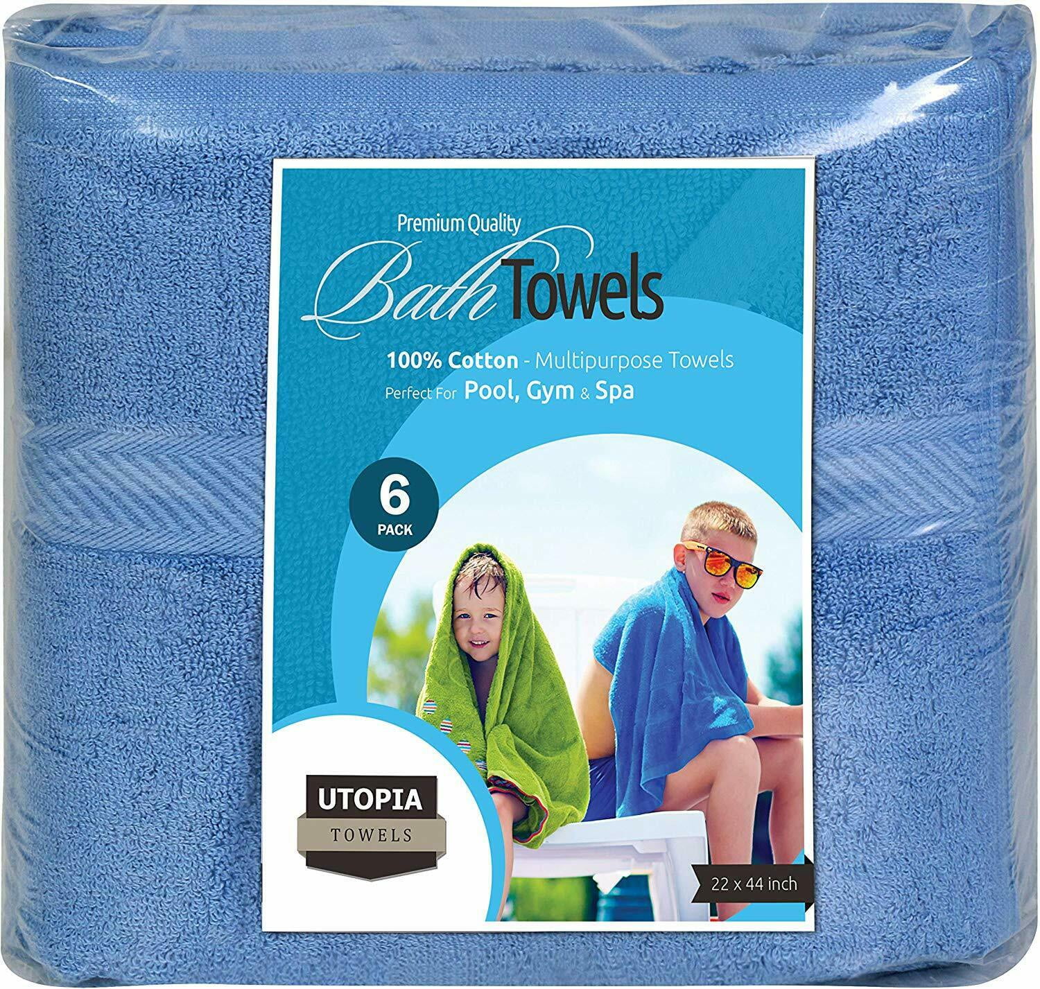 Pack 6 Cotton Bath Towels 22x44 Inch Super Absorbent  For Pool Spa