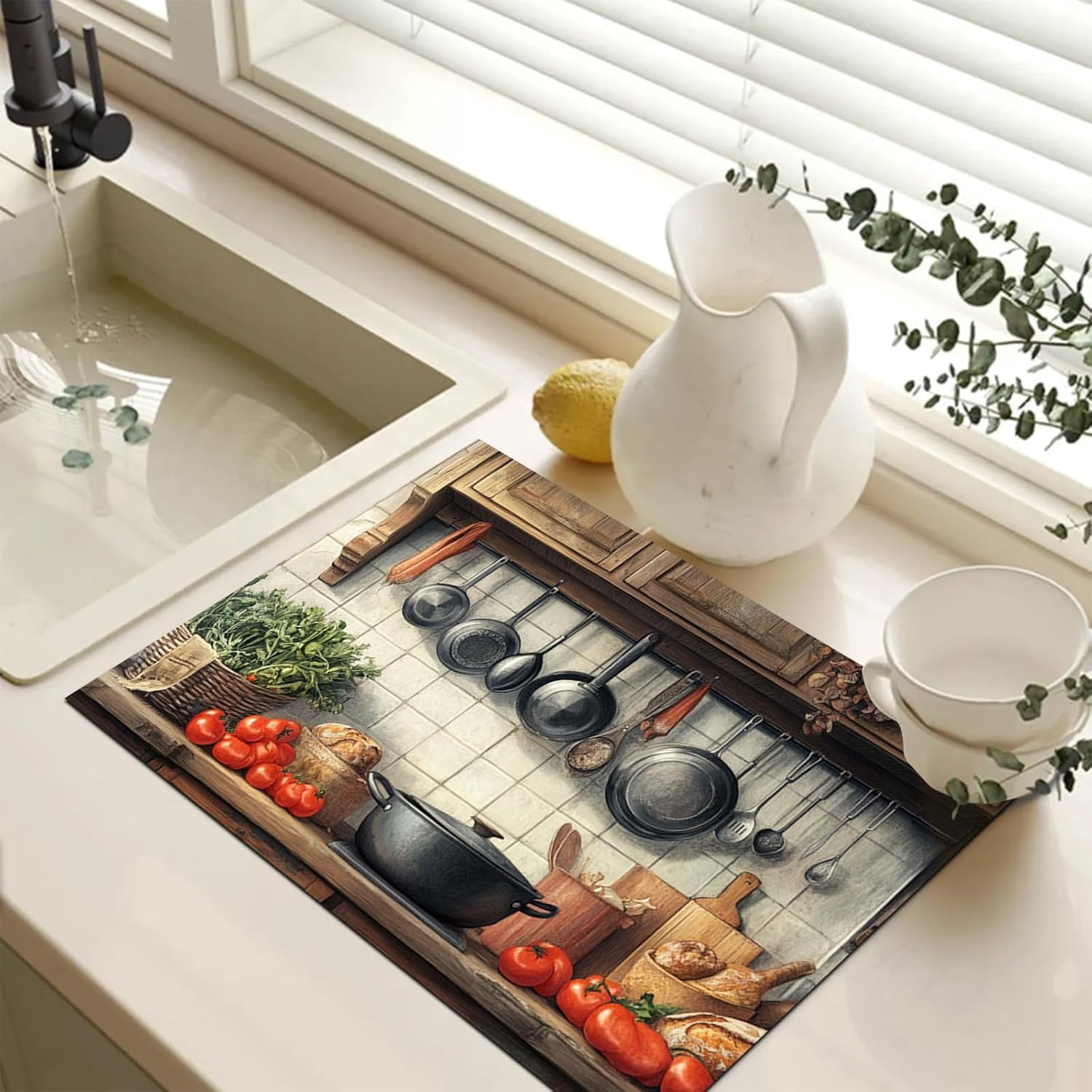 Stove Top Covers 28x20 Inches for Electric Cooktop Cover Heat Resistant Countertop Protector Dish Drying Mats Coffee Bar Mats Rustic Kitchen Tomato Bread Design Decorations