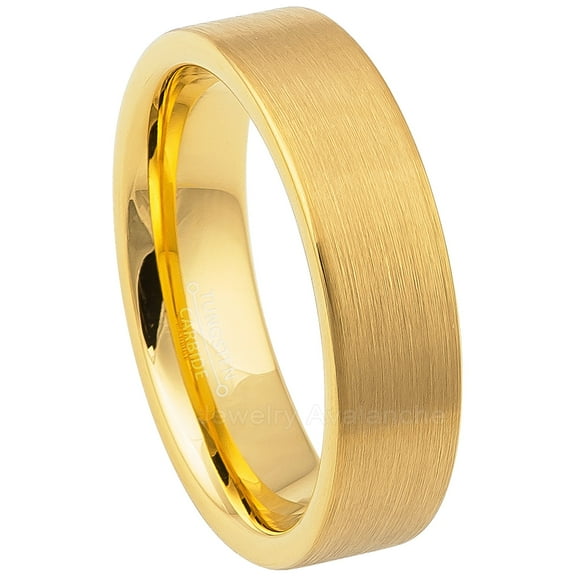 Tungsten Wedding Ring - Band for Mens & Womens- 6mm Pipe Cut Tungsten Ring - Yellow Gold IP Tungsten Band