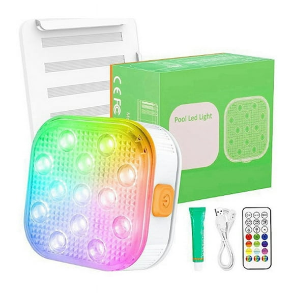 Rechargeable Submersible Pool Lights with Remote, IP68 Waterproof 16 Color Changing LED Lights with Glue