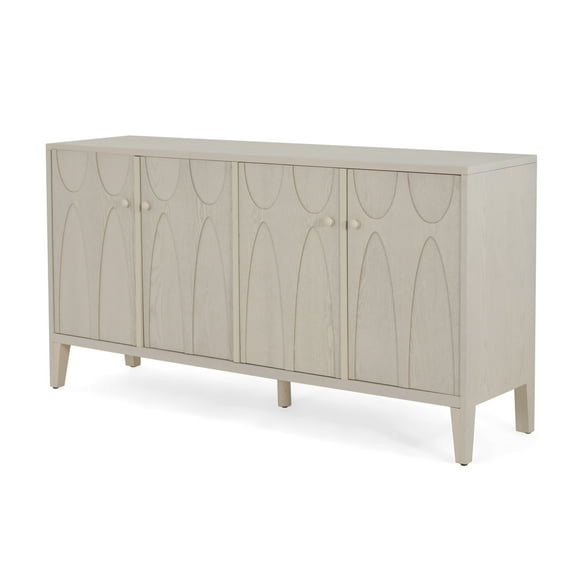 Christopher Knight Home Modern Coastal 4-Door Sideboard, Storage Cabinet with Adjustable Shelves, Bleach White