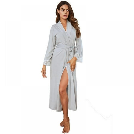 

Ladies Cotton Bathrobe Solid Color Lace Plus Size Pajamas Night Gown Casual Home Wear For Women