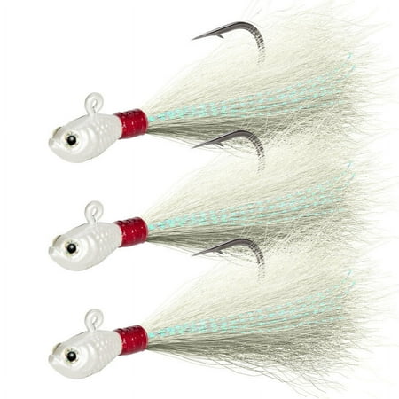 Dr.Fish 3 Pack Bucktail Jigs Fishing Lure Saltwater Freshwater Bass Flounder Striper Bluefish White 1/4oz Surf Fishing Jig Hooks