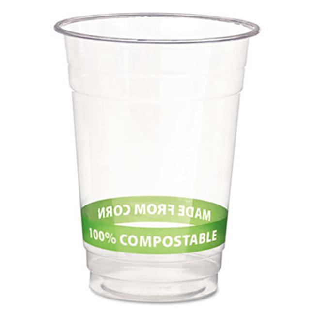 Eco EPCC16GS Compostable Corn Clear Plastic Cups Cold 16 Oz Clear/Green