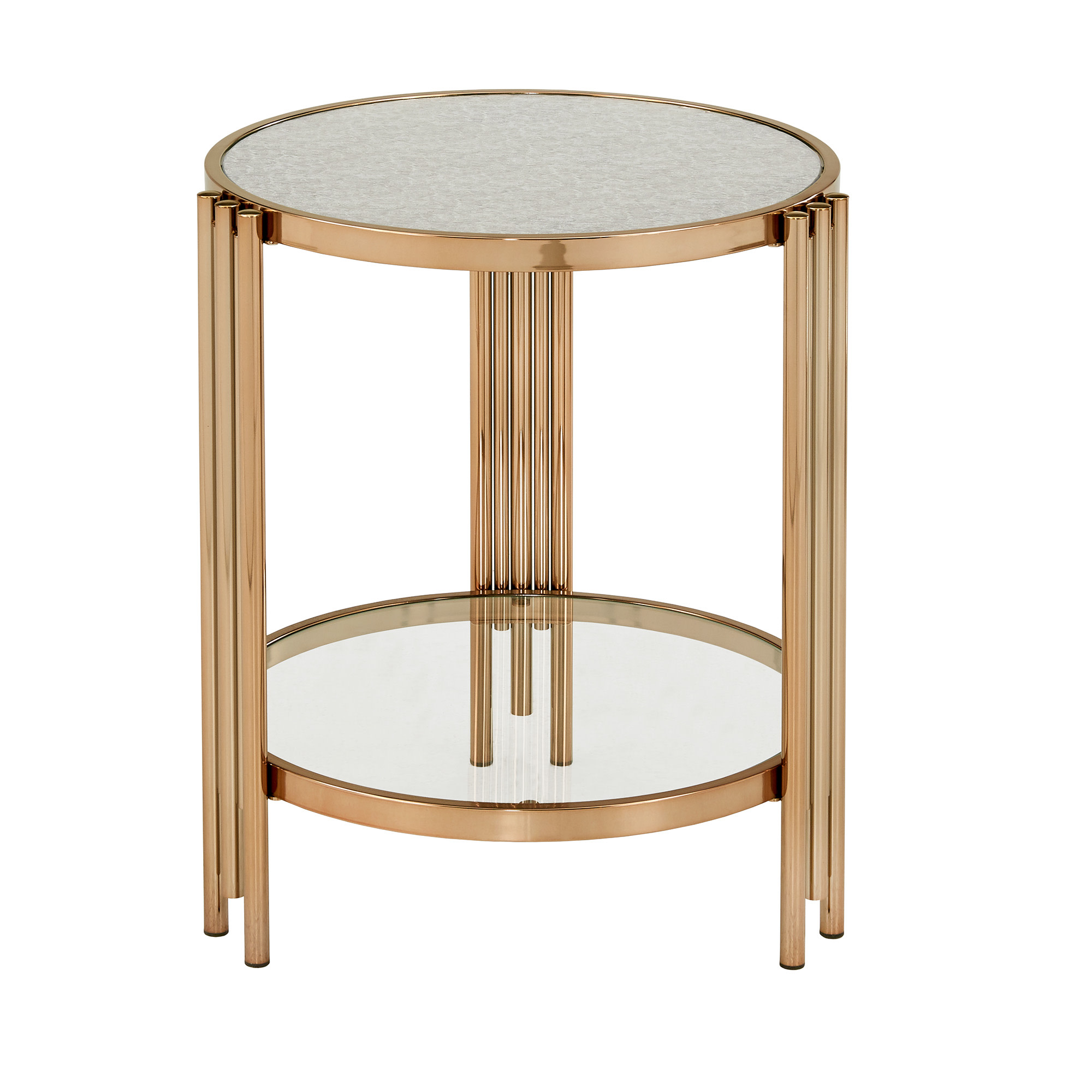 Weston Home Riga Champagne Gold Finish Textured Glass End Table