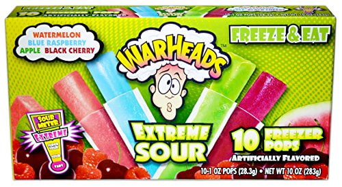 Warheads Extreme Sour - Single Box - 10 Freezer Popsicles - Flavors: Watermelon, Blue Raspberry, Apple, Black Cherry