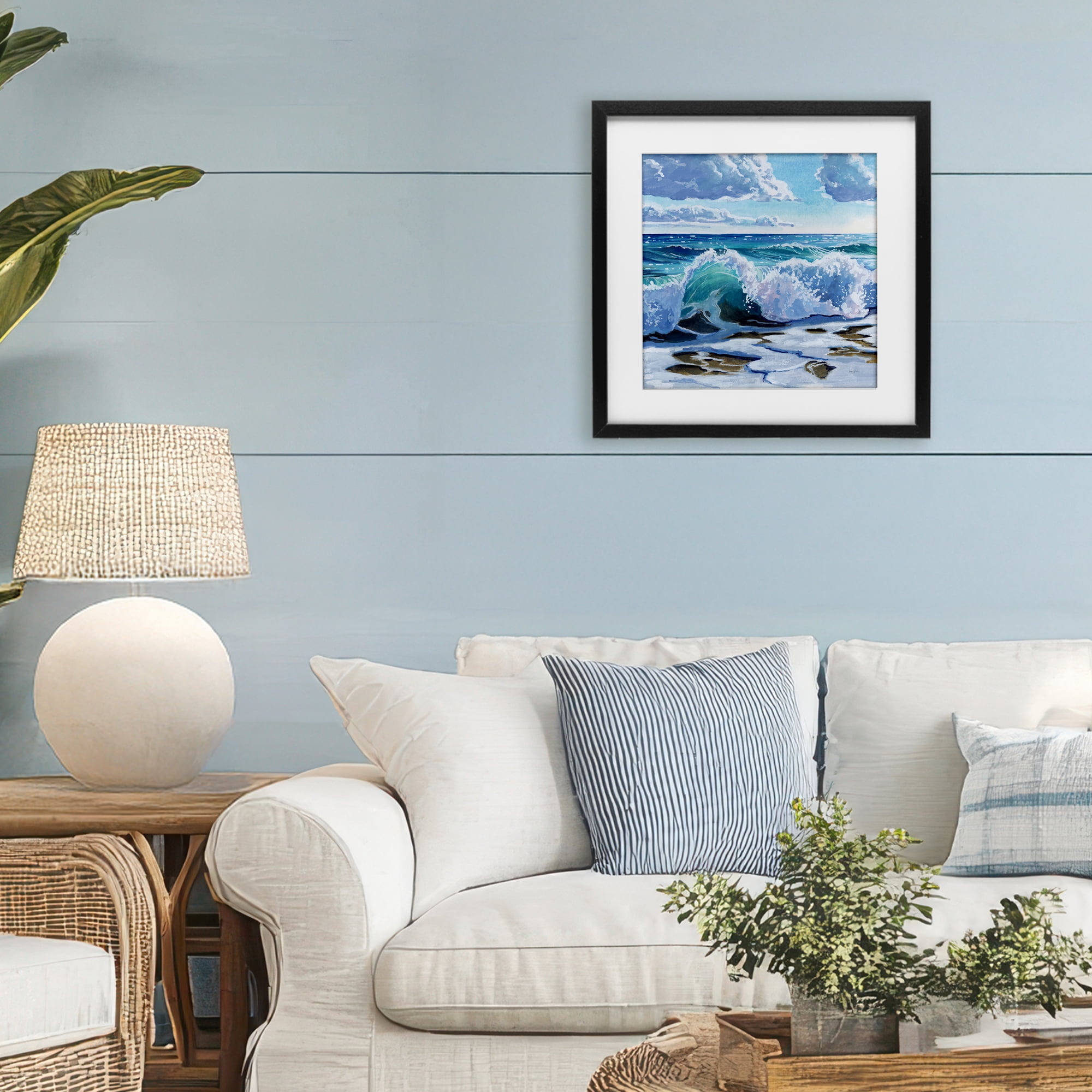 Stupell Industries Curling Aqua Wave on Shore Black Framed Print Under Glass, design by Kate Jarvik Birch