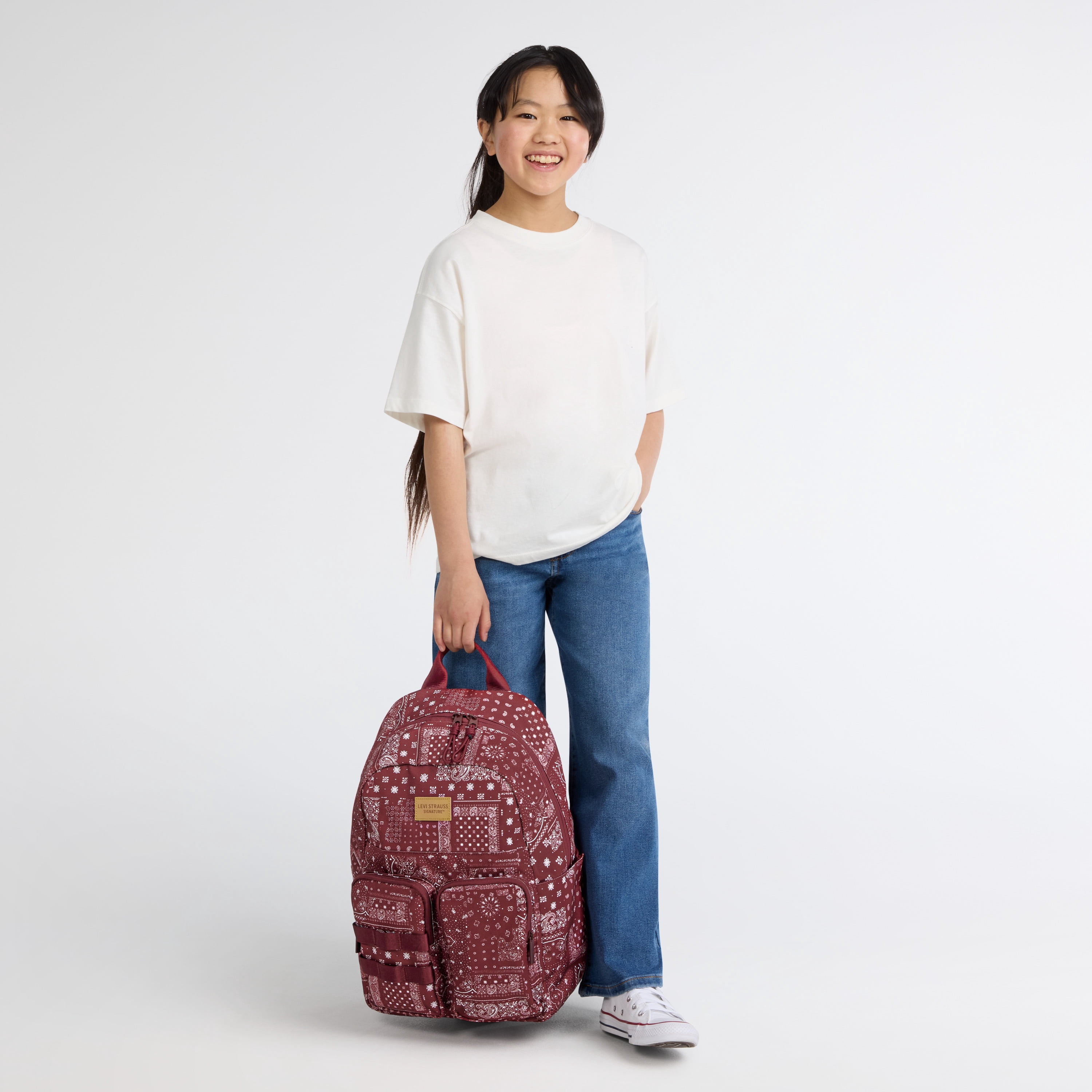 Levi Strauss Signature Unisex 17" Two Pocket Backpack, Red Bandana