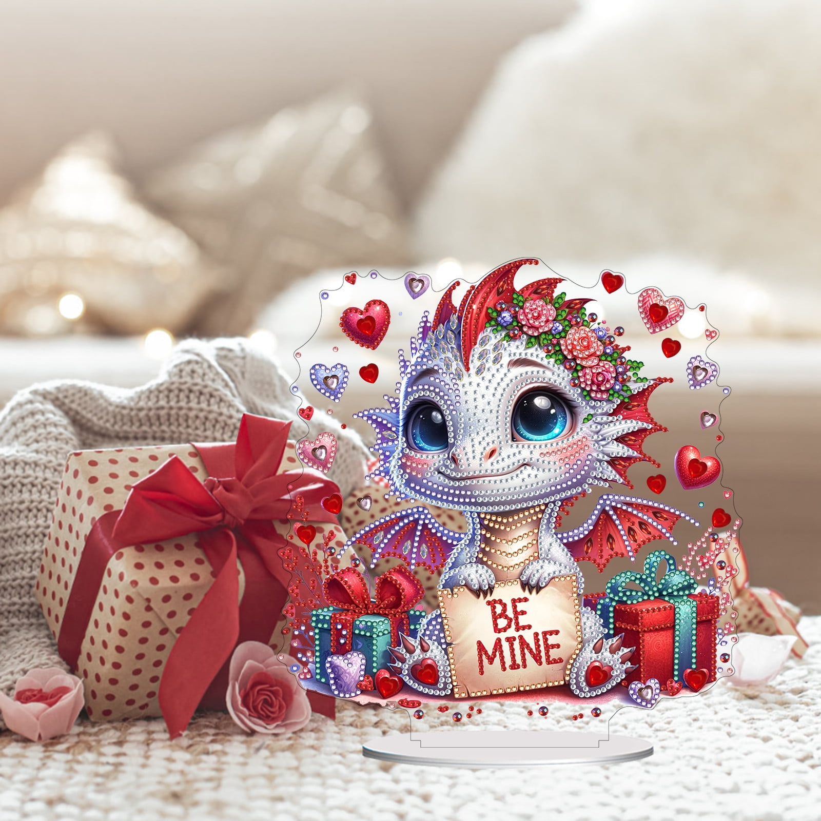 Flopesn Romantic Animal DIY Diamond Art Painting Decorative Ornament, Valentine's Day Gift Creative Design Pet Home Decor (Double-Sided Pattern, Single-Sided Diamonds)-2PCS-A