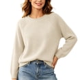 thumbnail image 2 of XUNKUSGA Tops for Women Casual Loose Crewneck Raglan Long Sleeve Knit Pullover Sweaters for Women Classic Solid Color Thermal Fall Winter Sweater Top White Free Size, 2 of 6