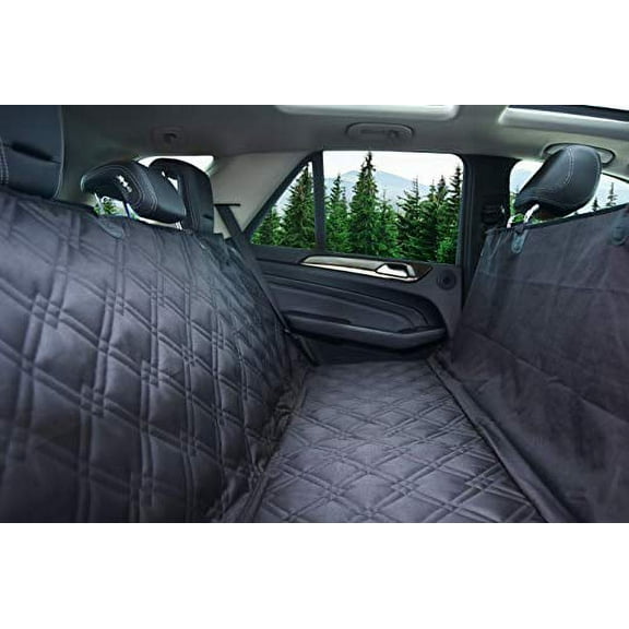 Bulldogology Premium Dog Car Seat Covers - Bench and Hammock-Style Backseat Cover and Protector - Waterproof, Double-Stitched GSM Oxford Material - Adjustable Headrest Straps (Large, Black)