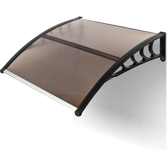 ETHFRF 39"x38" Window Awning Canopy, Polycarbonate Front Door Patio Cover for UV, Rain, Snow & Sunlight Protection, Stylish Brown Panel with Black Bracket