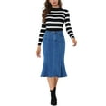 thumbnail image 2 of MODA NOVA Juniors Zip High Waist Ruffled Fishtail Hem Bodycon Midi Denim Skirt, 2 of 6