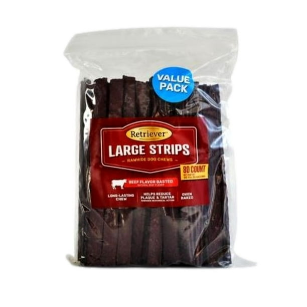Retriever Large Strips 777TSC Beef Flavor Basted Rawhide Dog Chews 80 Count