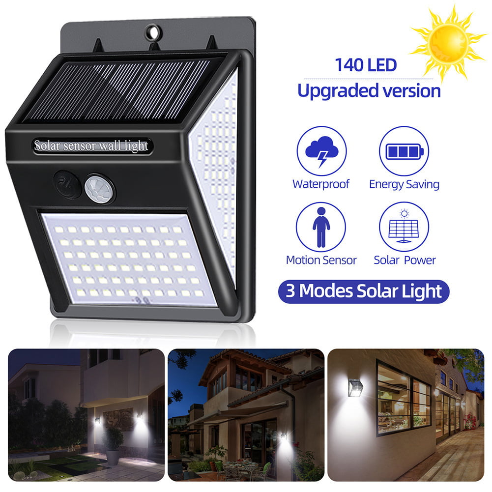 100/140LED Solar Power Wall Light PIR Motion Sensor Lamp Waterproof Yard Garden 