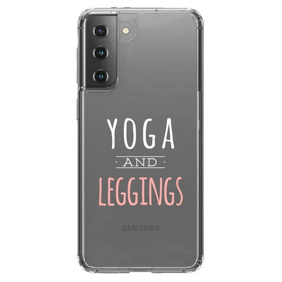DistinctInk Clear Shockproof Hybrid Case for Galaxy S21 5G (6.2" Screen) - TPU Bumper Acrylic Back Tempered Glass Screen Protector - Yoga and Leggings