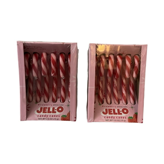 Jell-O Strawberry Candy Canes, 6 Individually Wrapped Canes, 2 Pack