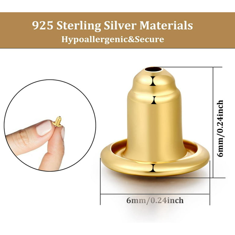 14K Gold Bullet Locking Earring Backs for Diamond Studs,925 Sterling Silver  Hypoallergenic Replacements Backings for Pierced Earrings, Silver 3 Pairs  6mm 
